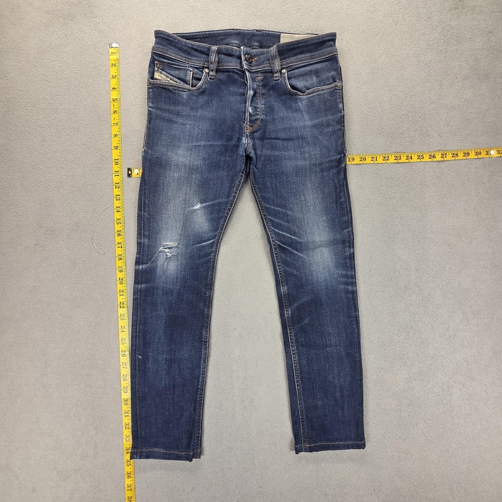 Diesel Jeans Mens 29x32 Blue Troxer Slim Skinny Altered Hem Button Fly R0841